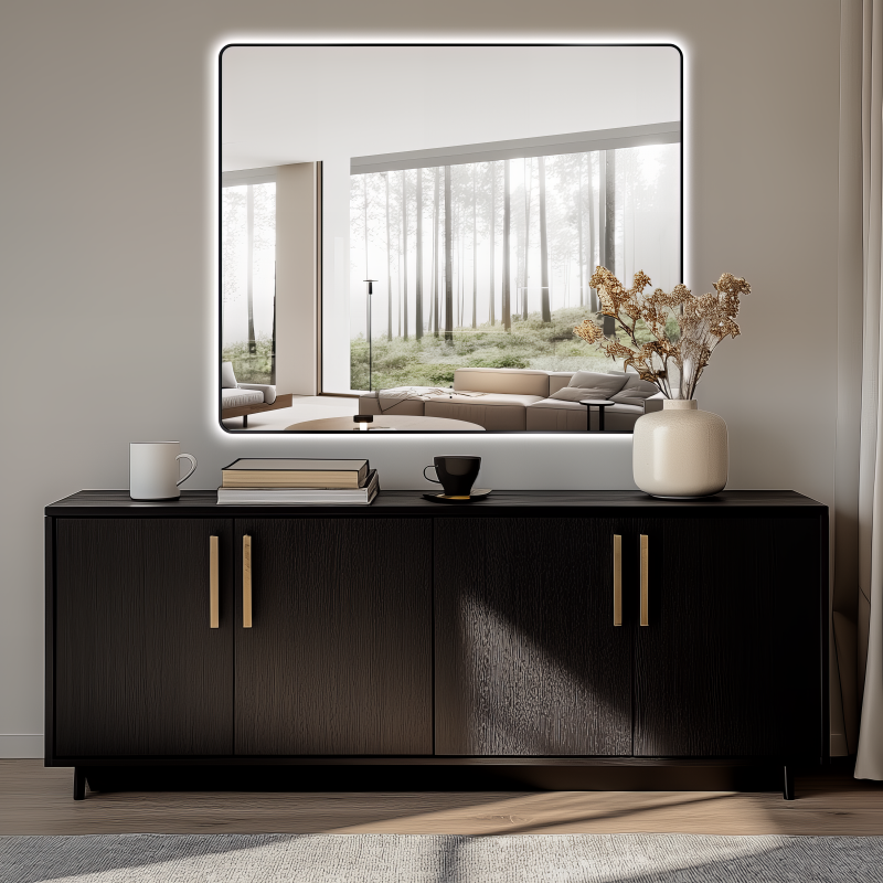Curva Rectangle Matte Black 900 x 750 Touchless LED Mirror  - Three Light Temperatures - Acqua Bathrooms