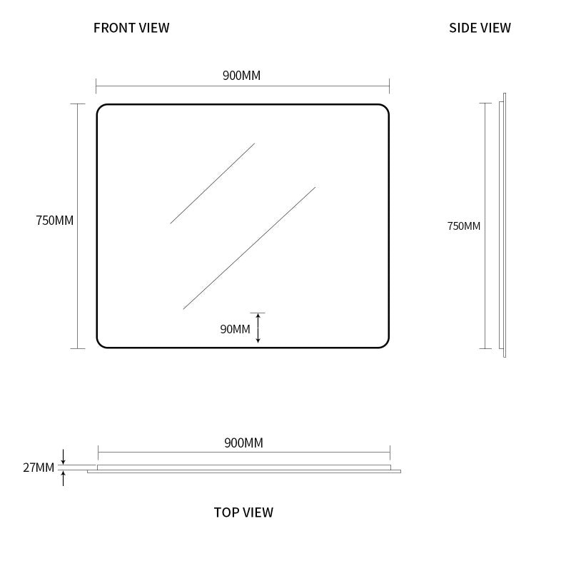 Indulge | Curva Rectangle 900 x 750 Touchless LED Mirror  - Three Light Temperatures - Acqua Bathrooms