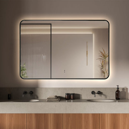 Indulge | Curva Rectangle Matte Black 1200 x 800 Touchless LED Mirror  - Three Light Temperatures - Acqua Bathrooms