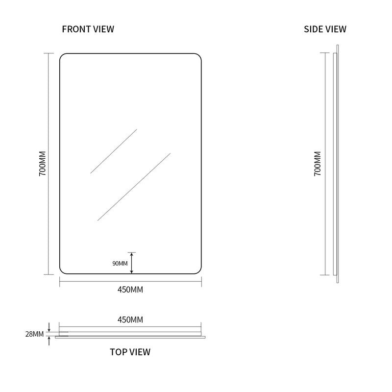Indulge | Curva Rectangle 450 x 700 Touchless LED Mirror  - Three Light Temperatures - Acqua Bathrooms