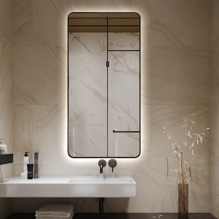 Curva Rectangle Matte Black 450 x 900 Touchless LED Mirror  - Three Light Temperatures