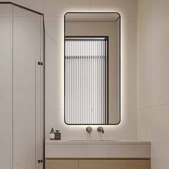 Curva Rectangle Matte Black 450 x 900 Touchless LED Mirror  - Three Light Temperatures