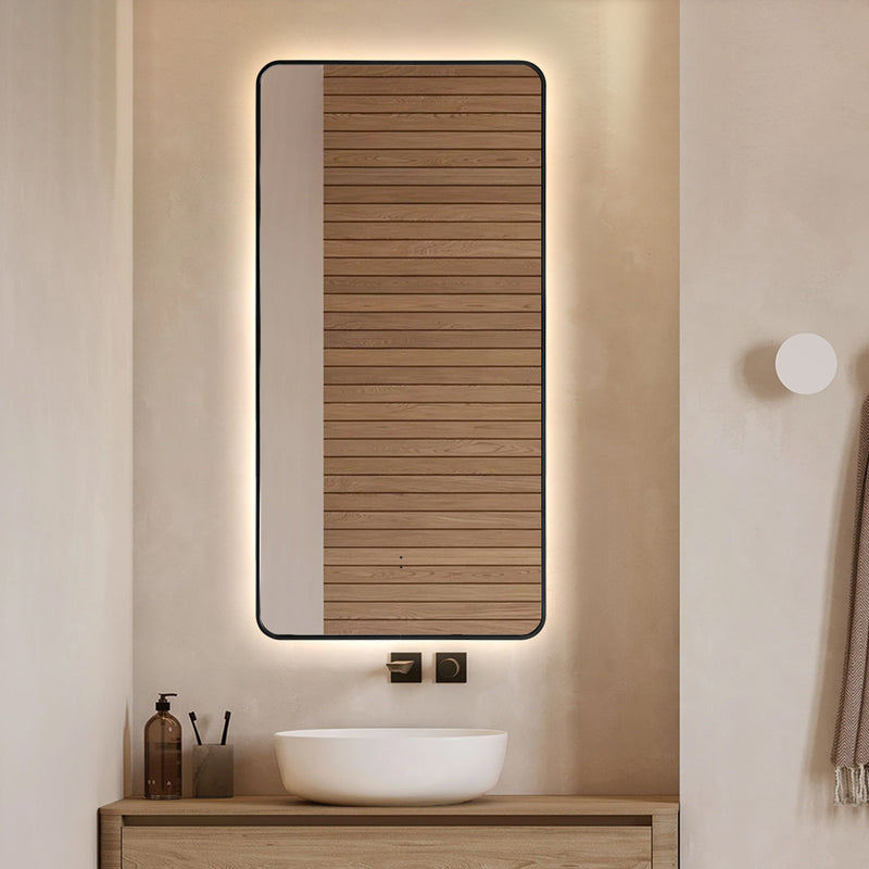 Curva Rectangle Matte Black 450 x 900 Touchless LED Mirror  - Three Light Temperatures