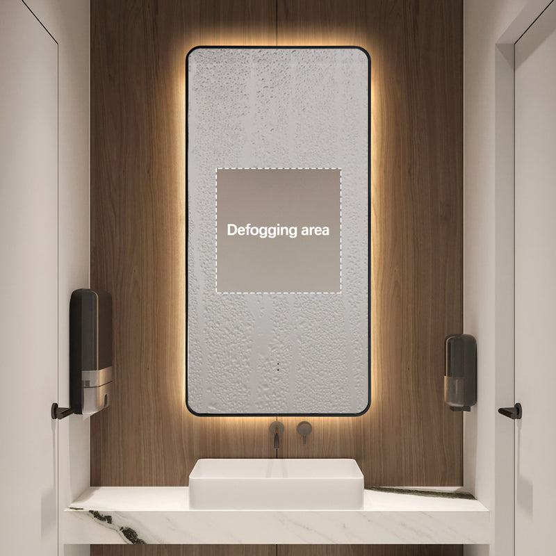 Curva Rectangle Matte Black 450 x 900 Touchless LED Mirror  - Three Light Temperatures
