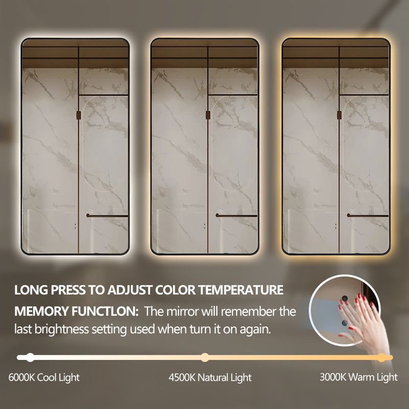 Curva Rectangle Matte Black 450 x 900 Touchless LED Mirror  - Three Light Temperatures