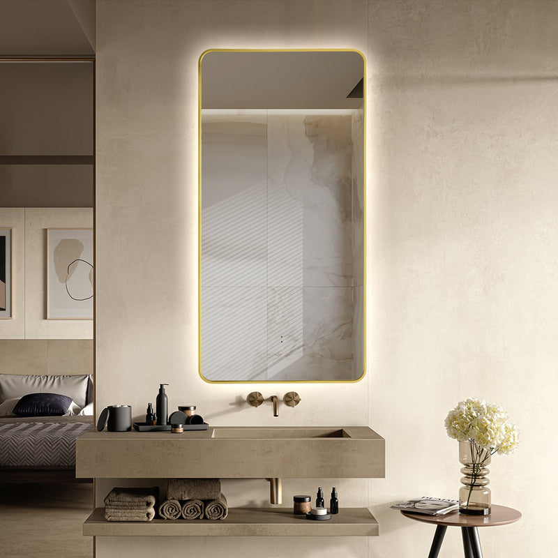 Curva Rectangle Brushed Gold 450 x 900 Touchless LED Mirror  - Three Light Temperatures
