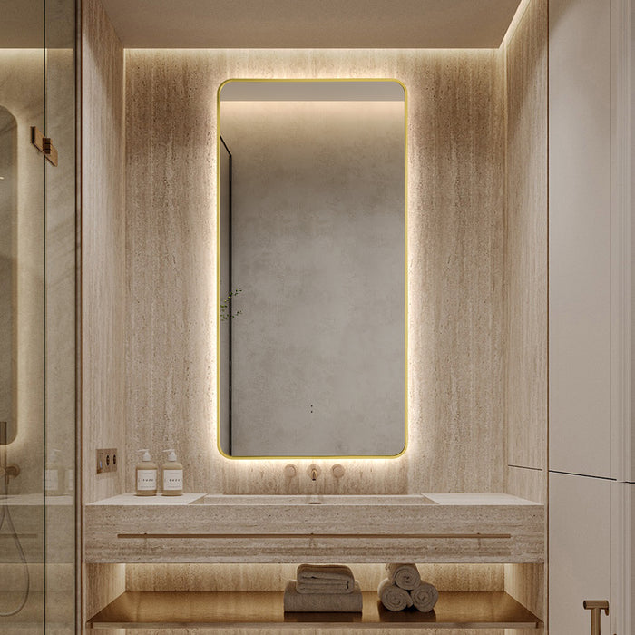Curva Rectangle Brushed Gold 450 x 900 Touchless LED Mirror  - Three Light Temperatures