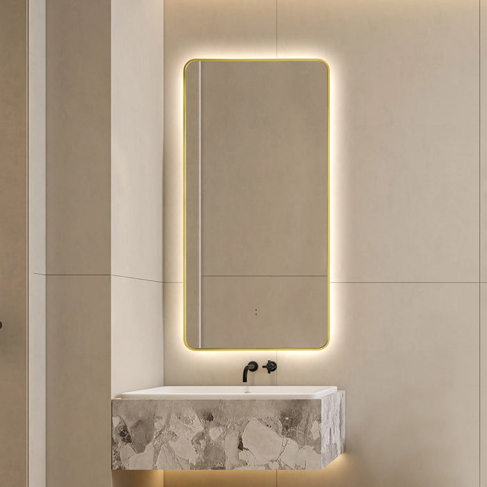 Curva Rectangle Brushed Gold 450 x 900 Touchless LED Mirror  - Three Light Temperatures