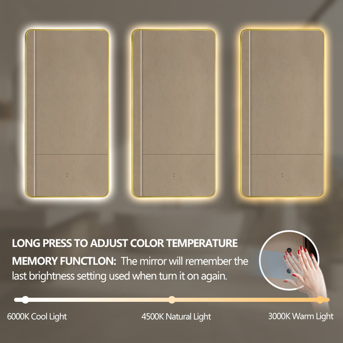 Curva Rectangle Brushed Gold 450 x 900 Touchless LED Mirror  - Three Light Temperatures