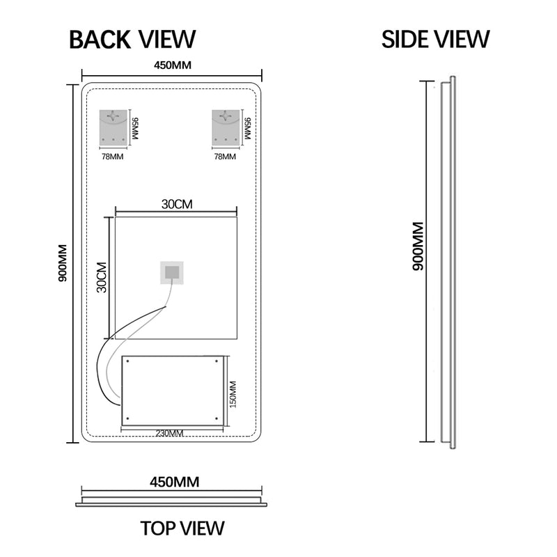 Curva Rectangle 450 x 900 Touchless LED Mirror  - Three Light Temperatures