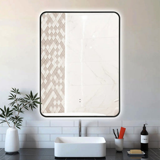 Indulge | Curva Rectangle Matte Black 600 x 800 Touchless LED Mirror  - Three Light Temperatures - Acqua Bathrooms