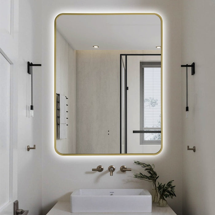 Indulge | Curva Rectangle Brushed Gold 600 x 800 Touchless LED Mirror  - Three Light Temperatures - Acqua Bathrooms