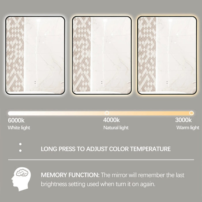 Indulge | Curva Rectangle Matte Black 600 x 800 Touchless LED Mirror  - Three Light Temperatures - Acqua Bathrooms