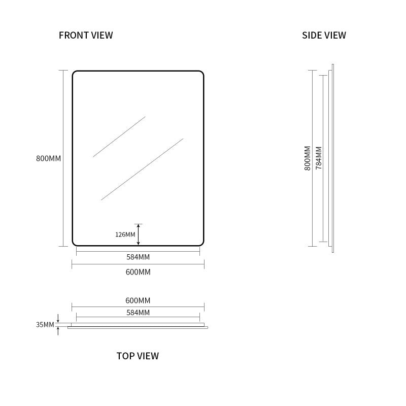 Indulge | Curva Rectangle Matte Black 600 x 800 Touchless LED Mirror  - Three Light Temperatures - Acqua Bathrooms