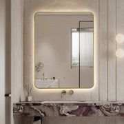Indulge | Curva Rectangle Brushed Gold 700 x 900 Touchless LED Mirror  - Three Light Temperatures - Acqua Bathrooms