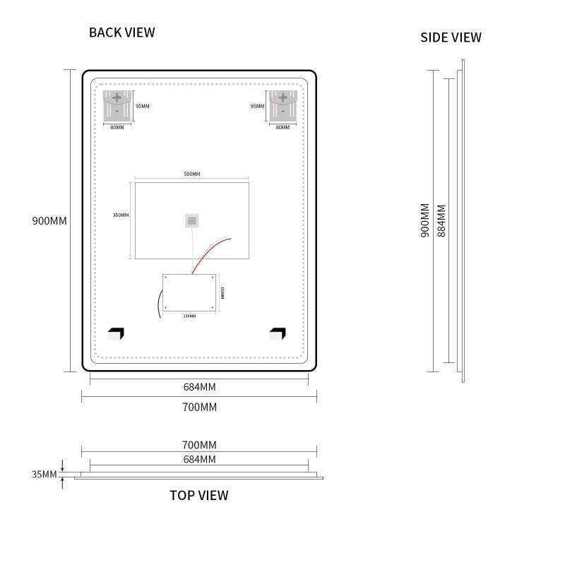 Indulge | Curva Rectangle Matte Black 700 x 900 Touchless LED Mirror  - Three Light Temperatures - Acqua Bathrooms