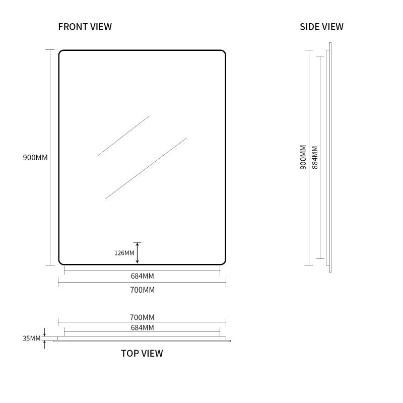 Indulge | Curva Rectangle Matte Black 700 x 900 Touchless LED Mirror  - Three Light Temperatures - Acqua Bathrooms