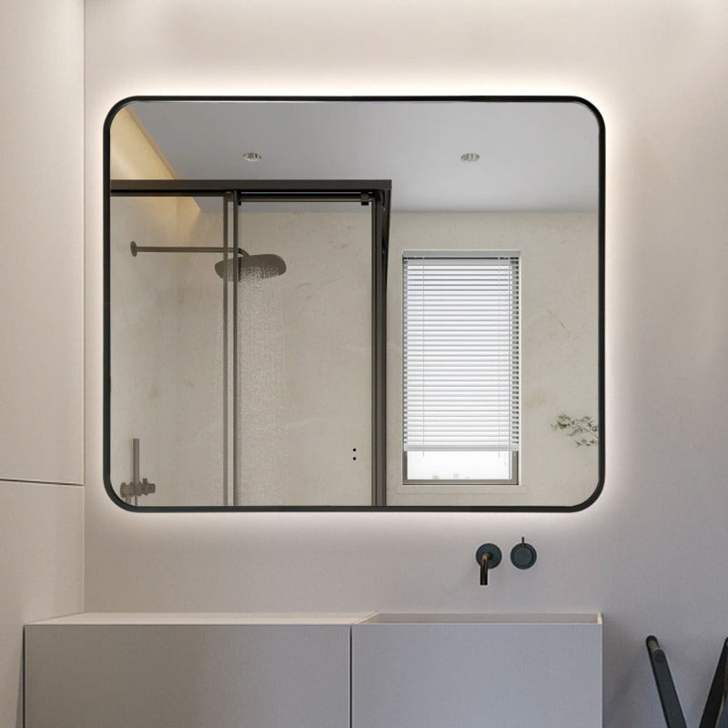 Indulge | Curva Rectangle Matte Black 900 x 750 Touchless LED Mirror  - Three Light Temperatures - Acqua Bathrooms