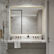Indulge | Curva Rectangle Brushed Gold 900 x 750 Touchless LED Mirror  - Three Light Temperatures - Acqua Bathrooms