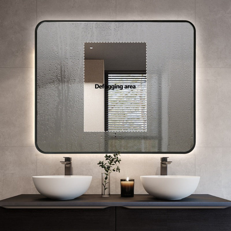 Indulge | Curva Rectangle Matte Black 900 x 750 Touchless LED Mirror  - Three Light Temperatures - Acqua Bathrooms