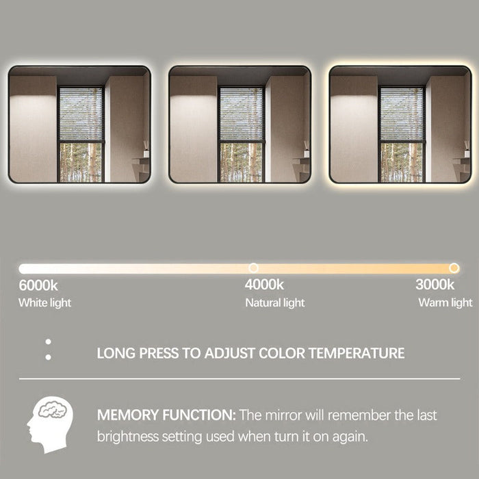 Indulge | Curva Rectangle Matte Black 900 x 750 Touchless LED Mirror  - Three Light Temperatures - Acqua Bathrooms