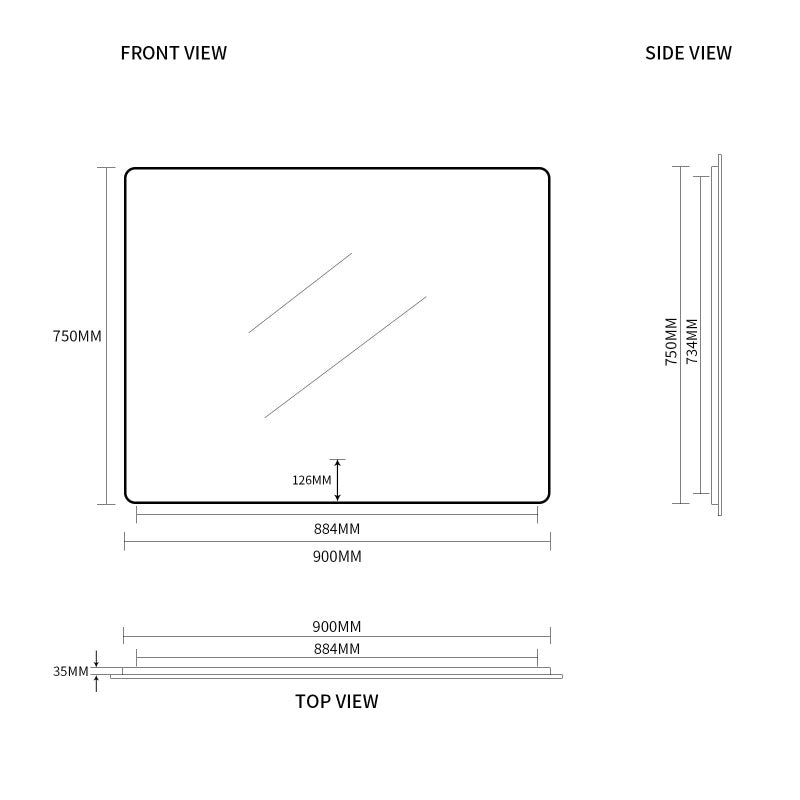Indulge | Curva Rectangle Brushed Gold 900 x 750 Touchless LED Mirror  - Three Light Temperatures - Acqua Bathrooms