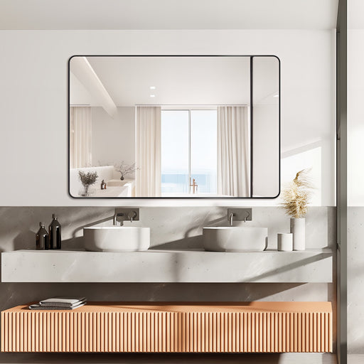 Curva Square 1200 x 800 Matte Black  Framed Mirror - Acqua Bathrooms