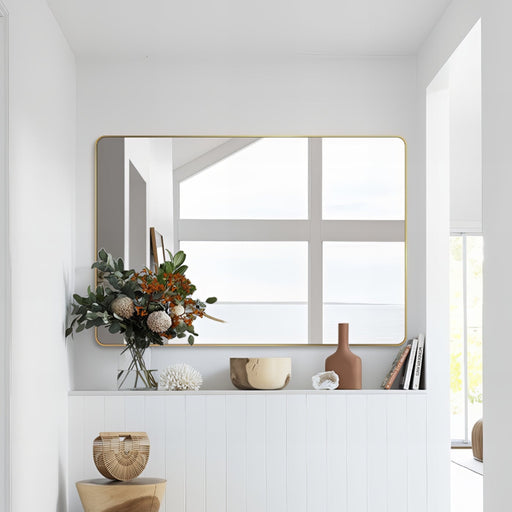 Curva Square 1200 x 800 Brushed Gold Framed Mirror - Acqua Bathrooms