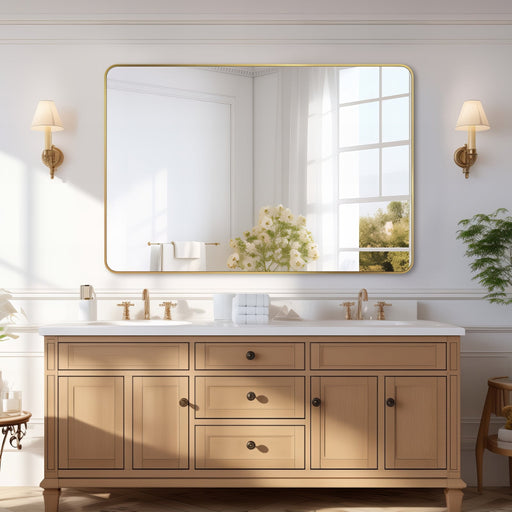 Curva Square 1200 x 800 Brushed Gold Framed Mirror - Acqua Bathrooms