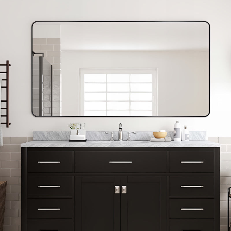 Curva Square 1500 x 800 Matte Black  Framed Mirror - Acqua Bathrooms