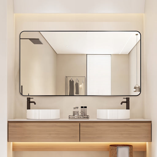 Curva Square 1500 x 800 Matte Black  Framed Mirror - Acqua Bathrooms
