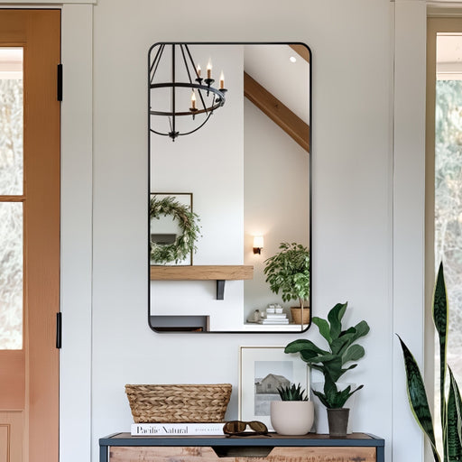Curva Square 500 x 900 Matte Black Framed Mirror - Acqua Bathrooms