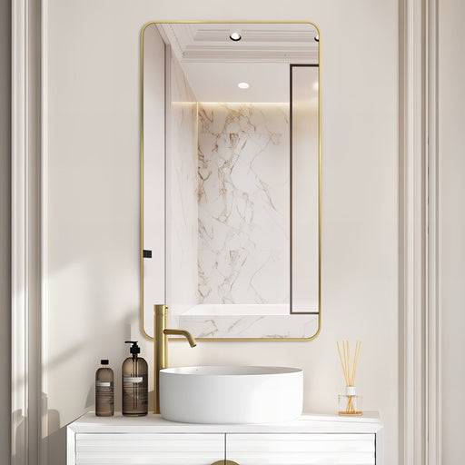 Curva Square 500 x 900 Brushed Gold Framed Mirror - Acqua Bathrooms