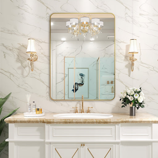 Curva Square 600 x 800 Brushed Gold Framed Mirror - Acqua Bathrooms