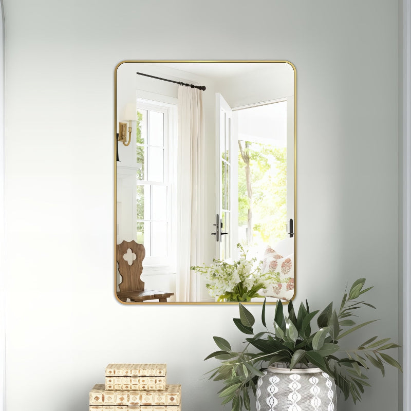 Curva Square 600 x 800 Brushed Gold Framed Mirror - Acqua Bathrooms