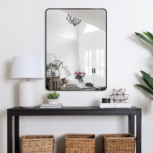 Curva Square 700 x 900 Matte Black Framed Mirror - Acqua Bathrooms