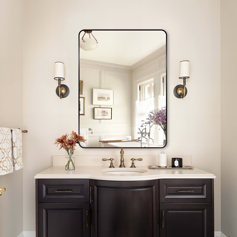 Curva Square 700 x 900 Matte Black Framed Mirror - Acqua Bathrooms