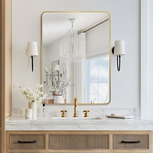 Curva Square 700 x 900 Brushed Gold Framed Mirror - Acqua Bathrooms