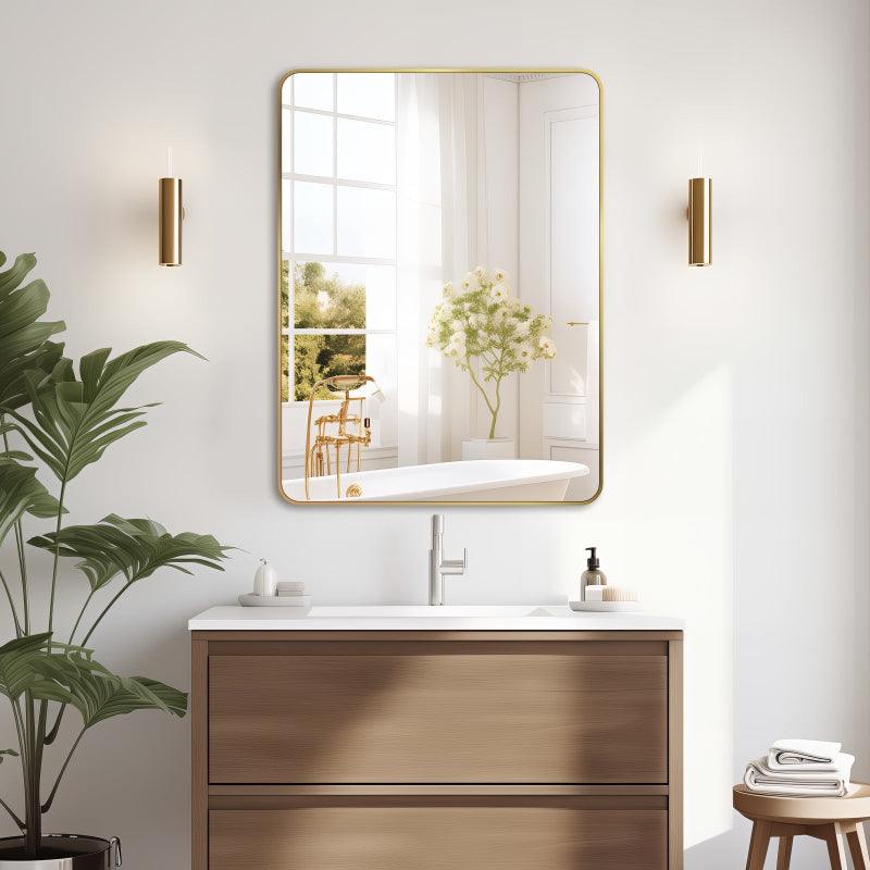 Curva Square 700 x 900 Brushed Gold Framed Mirror - Acqua Bathrooms