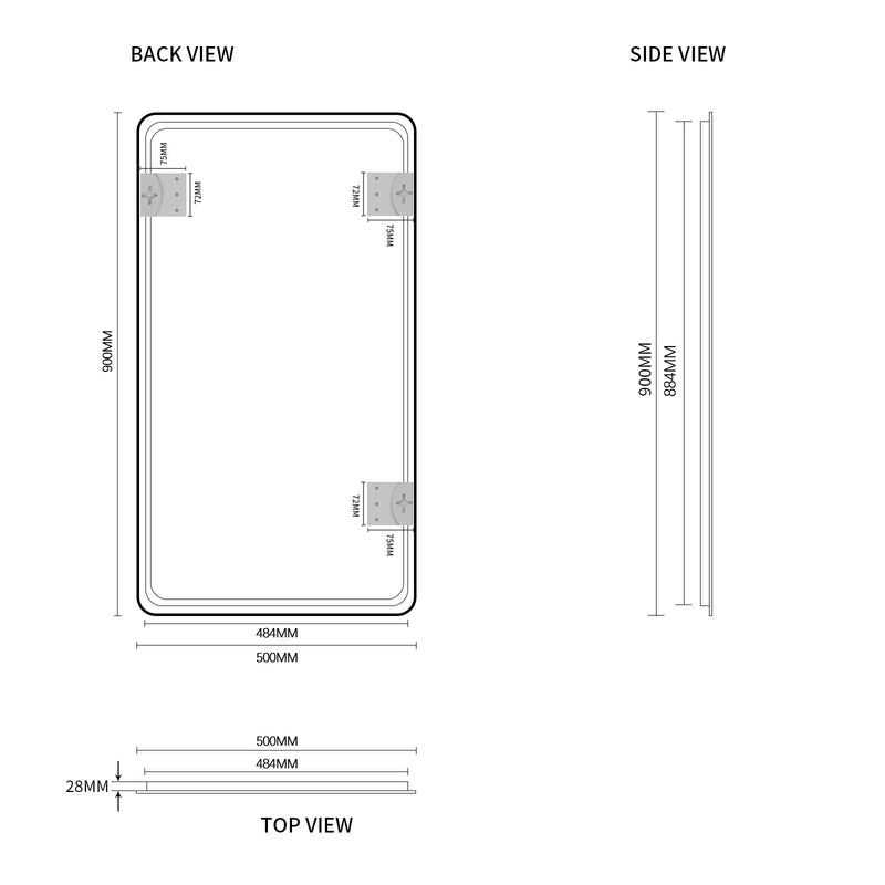 Curva Square 500 x 900 Matte Black Framed Mirror - Acqua Bathrooms
