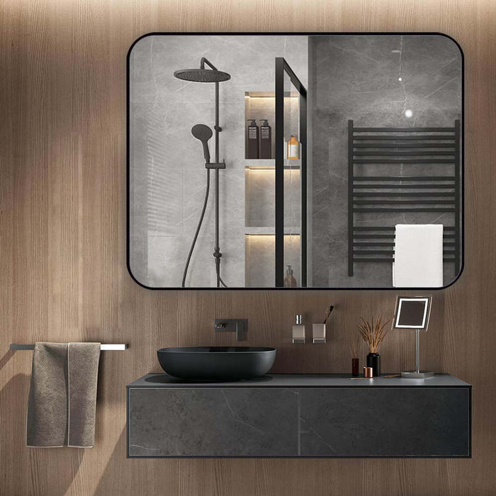 Indulge | Curva Square 700 x 900 Matte Black Framed Mirror - Acqua Bathrooms