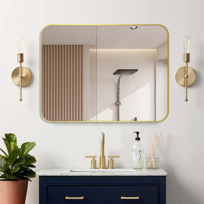 Indulge | Curva Square 600 x 800 Brushed Gold Framed Mirror - Acqua Bathrooms