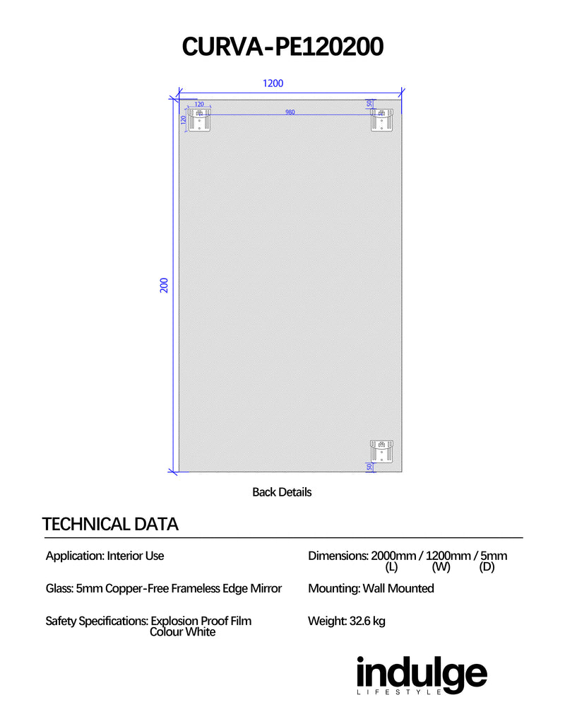 Curva 1200 x 2000 Polished Edge Mirror