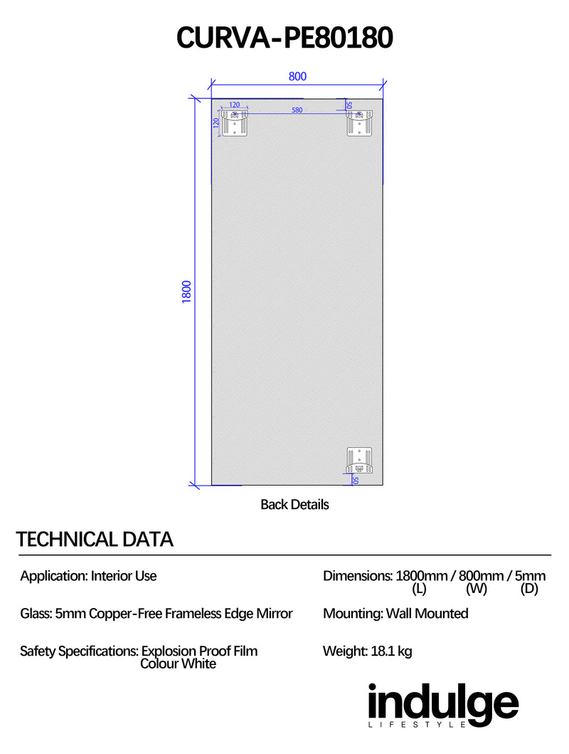 Curva 800 x 1800 Polished Edge Mirror