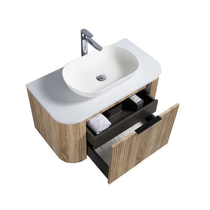 Curva 900 Curved White Oak Fluted Wall Hung Vanity - Acqua Bathrooms