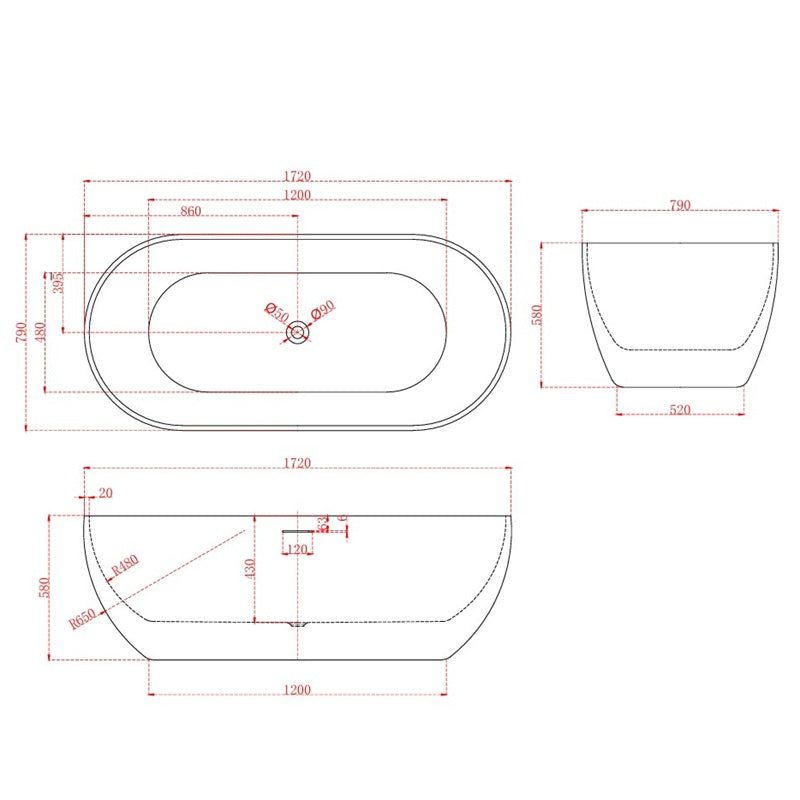 Catania Oval Egg 1700mm Matte White Designer Freestanding Bath Tub - Acqua Bathrooms