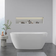 Delta 1700mm Matte White Back to Wall Oval Freestanding Bath Tub - Acqua Bathrooms