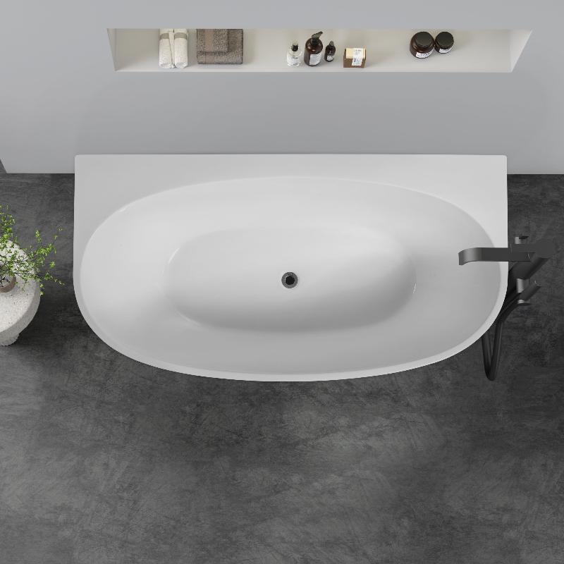 Delta 1700mm Matte White Back to Wall Oval Freestanding Bath Tub - Acqua Bathrooms