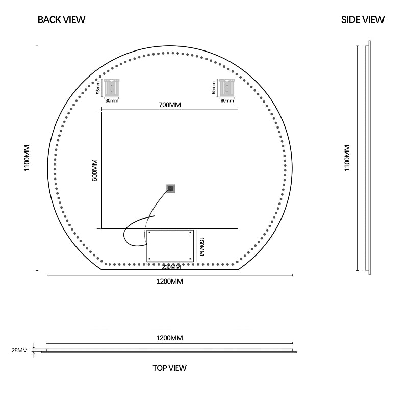 Cove Touchless 1200 x 1100 D Shape LED Mirror - Three Light Temperatures - Acqua Bathrooms