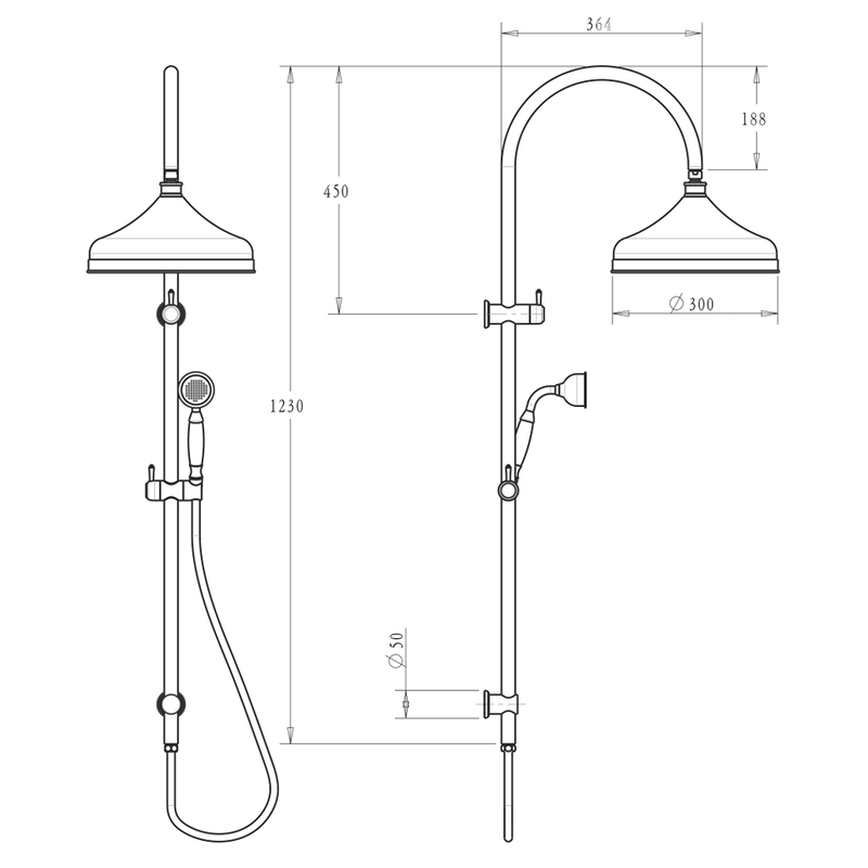 Mica Matte Black Heritage Dual Shower Rail